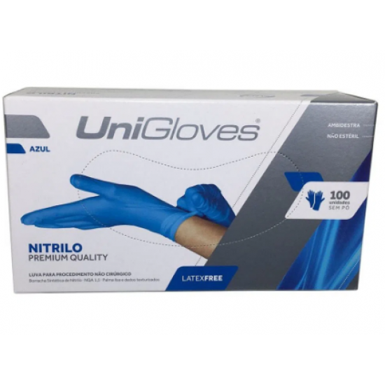 Luva Nitrilica Azul Media - Unigloves