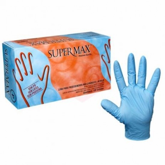 Luva Nitrilica Azul Media - Supermax 